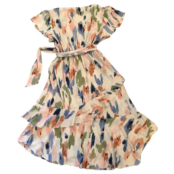 Sofia Jeans Sofia Vergara Ruffle Faux Wrap Midi Dress Size M Pastel Multicolor - Picture 3 of 13